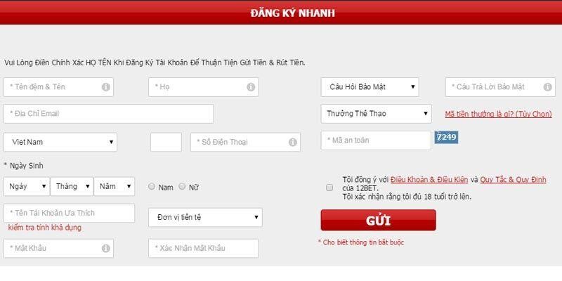 Quy trình đăng ký 12BET Quy trình đăng ký 12BET